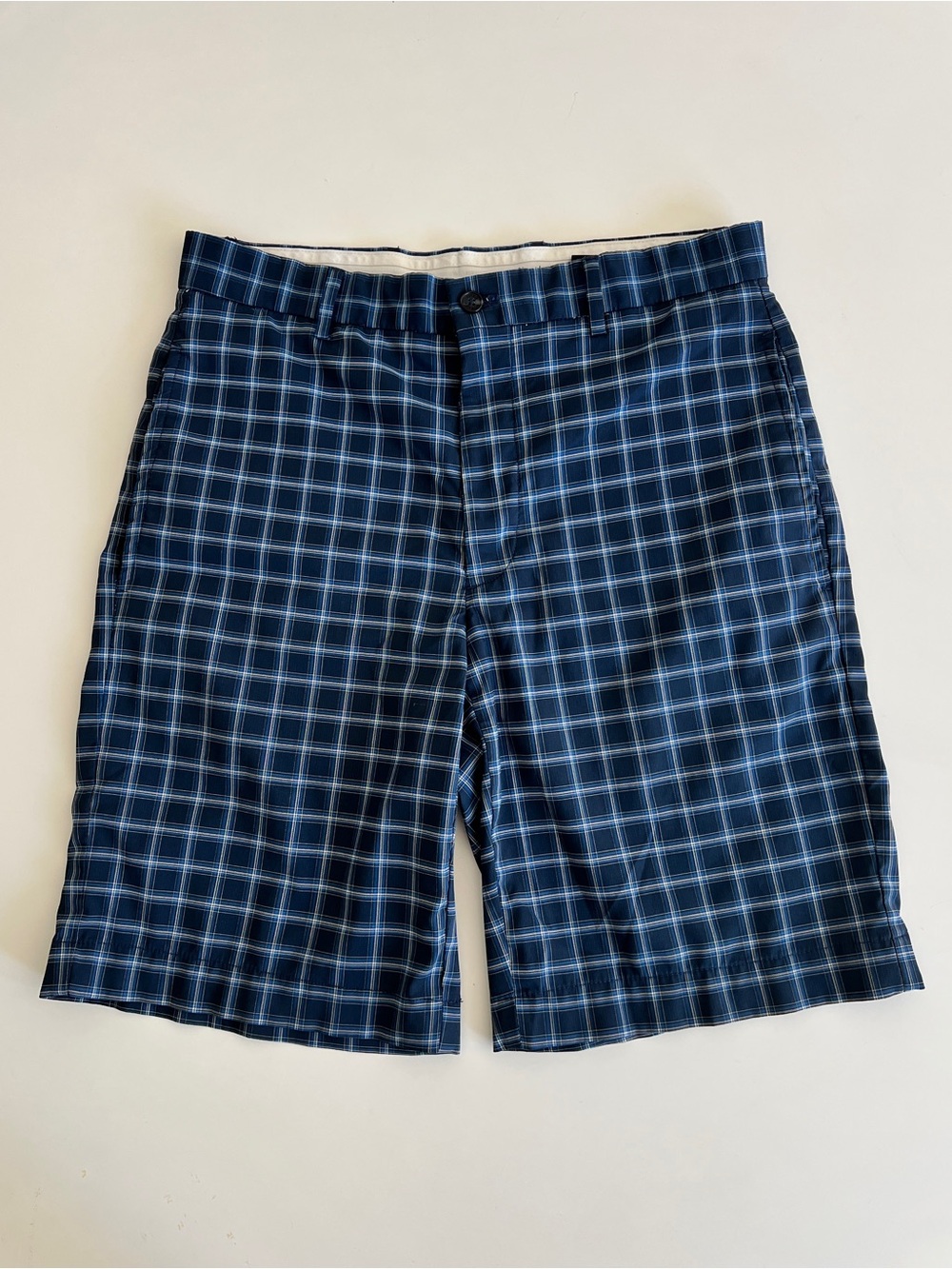 Greg Norman Collection Navy Blue Plaid Performance Shorts